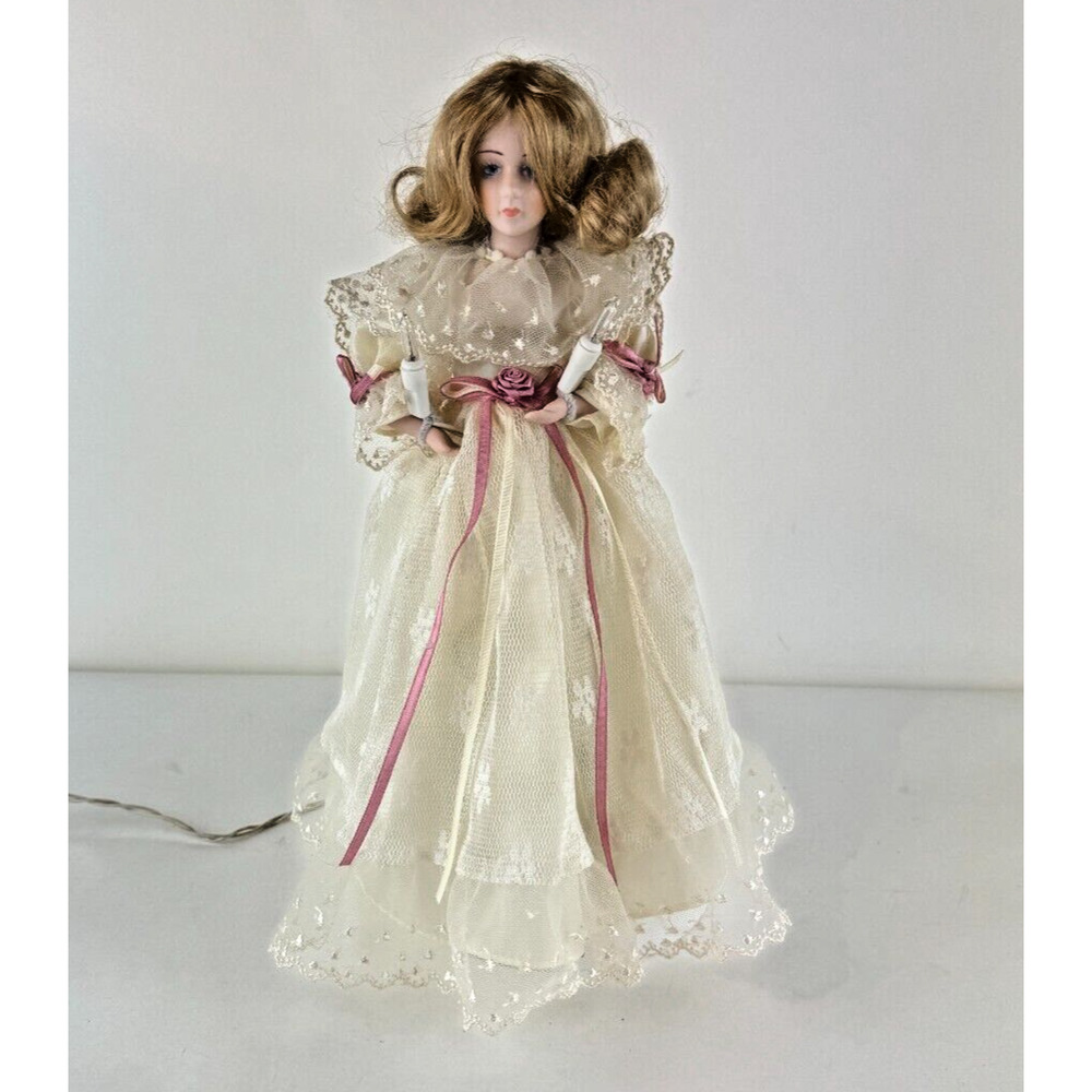 Vintage Tree Topper Victorian lighted Porcelain face /hands Original Box